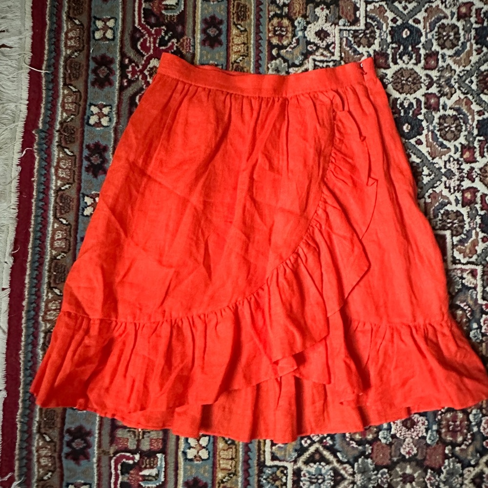 J. Crew Orange Asymmetrical Midi Skirt with Ruffled Tiers
